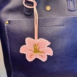 Light Pink Hibiscus Flower Charm Spring Flowers Tropical Beaded Purse Charm